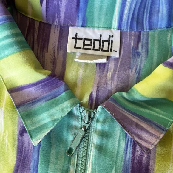 TEDDI Jack Sz M Full Zip Colorful Lightweight Watercolor Vintage 90s Casual Fun - Picture 3 of 8